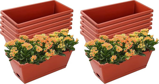 CHUKEMAOYI Window Box Planter, 14 Pack Plastic Vegetable Flower Planters Boxes 17 Inches Rectangular Flower Pots with Saucers for Indoor Outdoor Garden, Patio, Home Decor