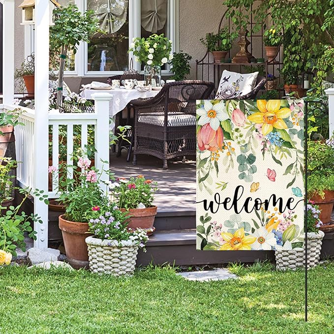 AVOIN colorlife Spring Flowers Garden Flag 12 x 18 Inch Double Sided, Seasonal Welcome Yard Outdoor Flag