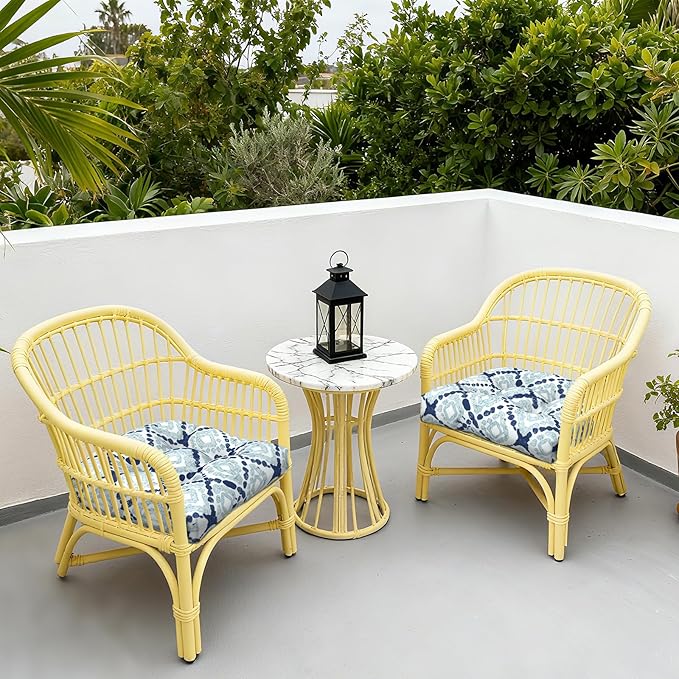 LVTXIII Outdoor Seat Cushions Seasonal Tufted Chair Cushions, Patio Chair Pads for Dining Chairs, Office Armchairs and Garden Furniture Decoration, Round Back, 19x19x4, Boho Geometry Blue