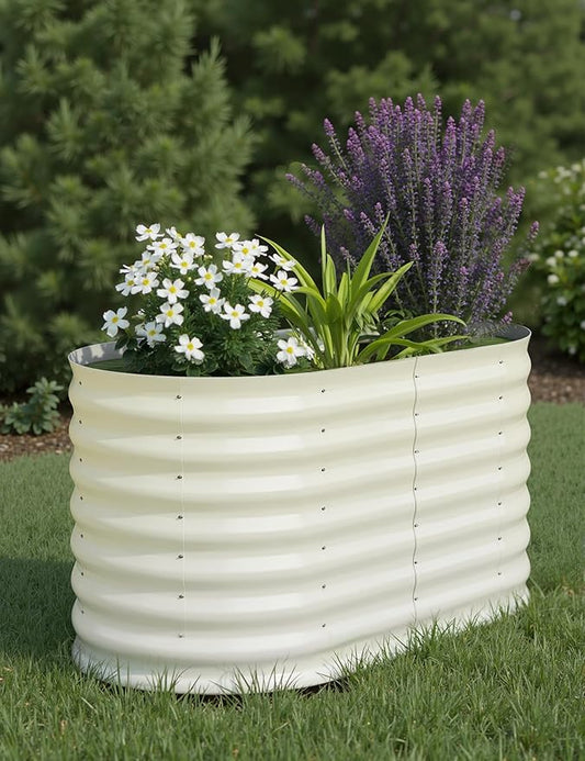 GarveeLife 4x2x2 ft Galvanized Raised Garden Bed - 24 in Tall Metal Planter Box for Vegetables, Flowers, Herbs, Rust-Resistant Outdoor Garden Box, Easy Assembly Raised Beds for Gardening, Beige