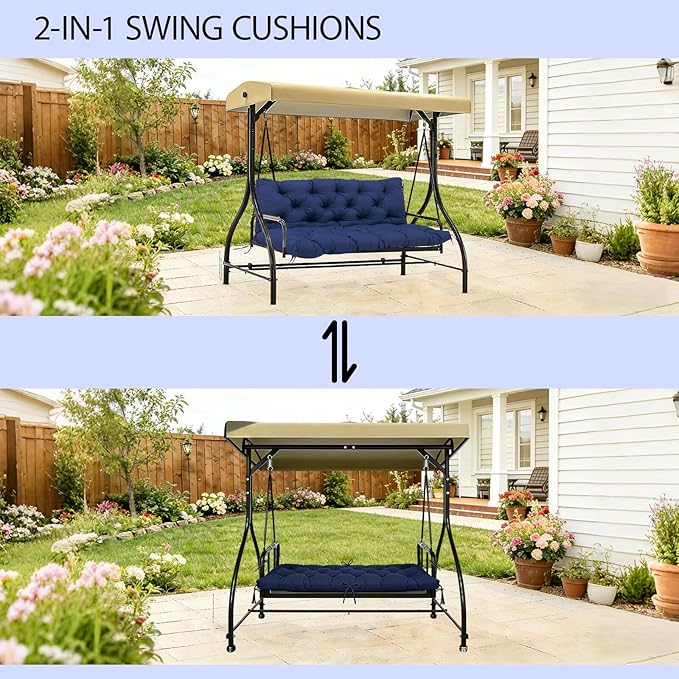 Premium 5" Thicken Porch Swing Cushions Waterproof 3 Seater Replacement Cushions with Backrest and Adjustable Straps, Outdoor Furniture Cushions for Patio, Garden(40×40×5inch)