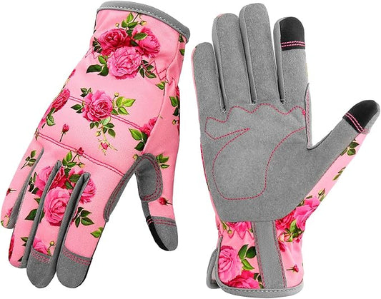 YRTSH Leather Gardening Gloves for Women, Flexible Breathable Garden Gloves, Thorn Proof Working Gloves for Weeding, Digging and Pruning, Small, Pink