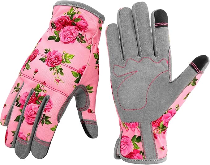 YRTSH Leather Gardening Gloves for Women, Flexible Breathable Garden Gloves,Thorn Proof Working Gloves for Weeding, Digging and Pruning, Medium, Pink