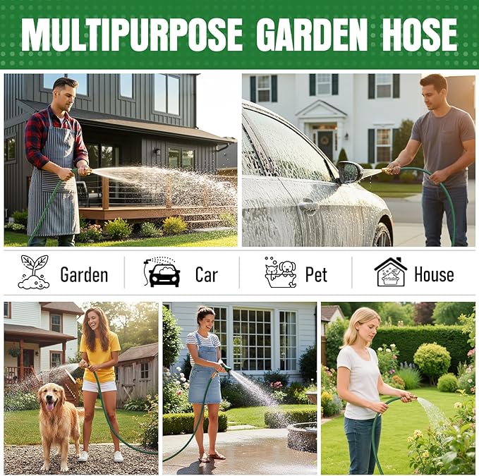 Garden Hose 75 ft x 3/4" NON-EXPANDABLE Water Hose, Flexible & Lightweight Kink Resistant Hybrid Hose, Leak-Proof Heavy Duty, Super Durable Fabric with 3/4" Solid Brass Connectorsaaa