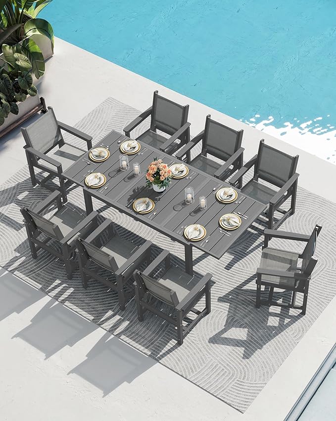SERWALL Outdoor Dining Chairs Set of 2, All-Weather HDPE and Textilene Material Patio Chairs, Black