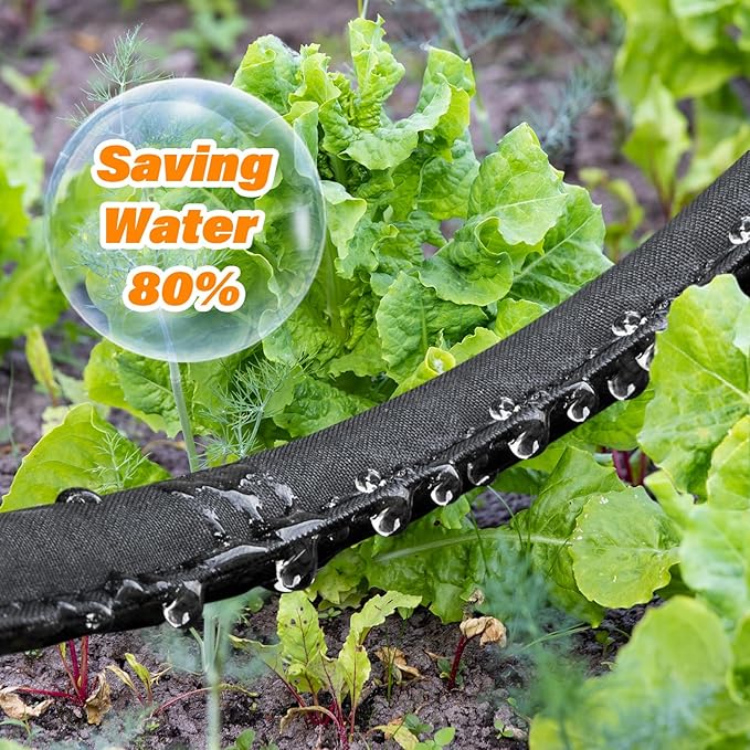 TigeJoy 50FT Flat Soaker Hose, Heavy Duty Double Layer Garden Watering Hose, Flexible Leakproof Drip Irrigation Hose for Raised Beds, Lawns & Vegetables, Save 80% Water