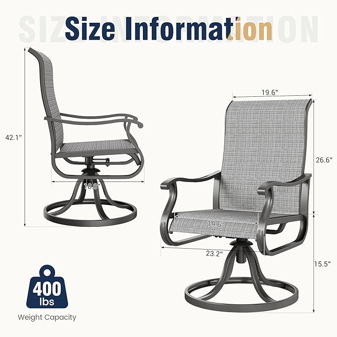 Amopatio Patio Swivel Chairs Set of 4, Outdoor Swivel Rocker Dining Chairs with All Weather Textilene High Back & Metal Frame, for Backyard Deck Lawn Garden, Light Gray