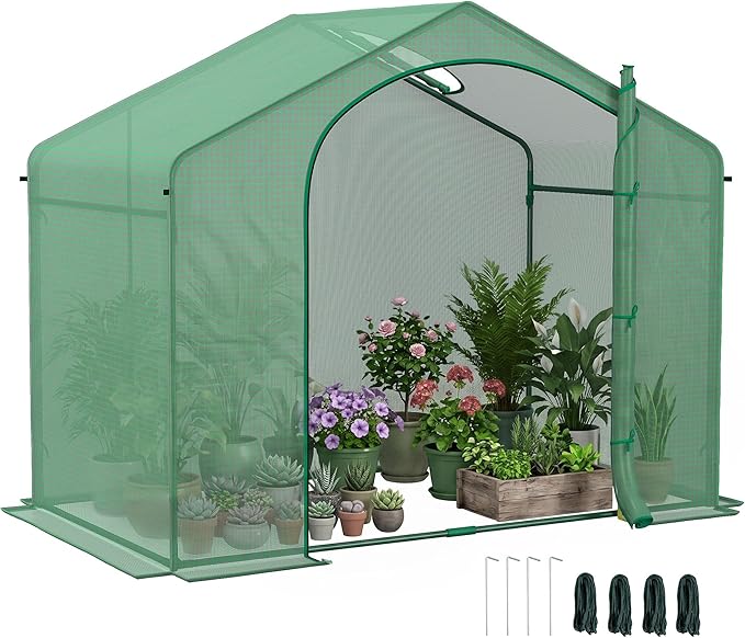 Outsunny 6' x 3' x 5' Portable Walk-in Greenhouse, PE Cover, Steel Frame Garden Hot House, Zipper Door, Top Vent for Flowers, Vegetables, Saplings, Tropical Plants, Green