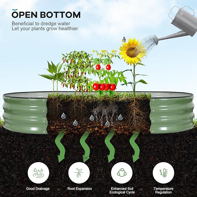 Galvanized Raised Garden Beds Outdoor, 6x3x1ft Oval Metal Raised Beds for Gardening, Rust-Resistant Garden Planter Box for Planting Vegetables, Flowers, Fruits in Lawn(Olive Green, 2 Packs)