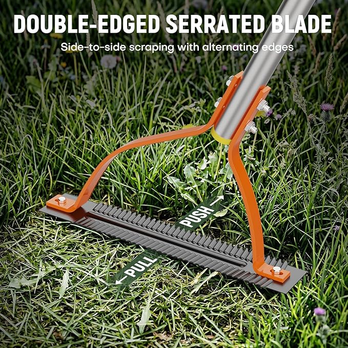 Grass Whip Weed Cutter, Manual Grass Cutter with Serrated Double Blade and 60''Adjustable Long Handle, Manual Weed Wacker for Overgrown Weeds, Garden, Field & Orchard