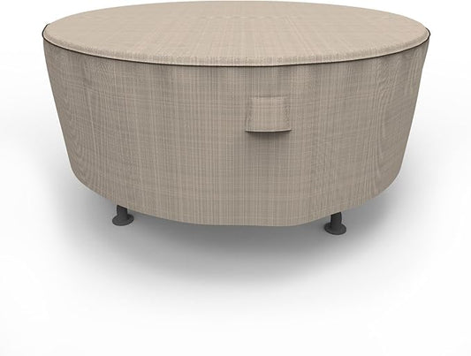 Budge P5A07PM1 English Garden Round Patio Table Cover Heavy Duty and Waterproof, Extra Large, Tan Tweed