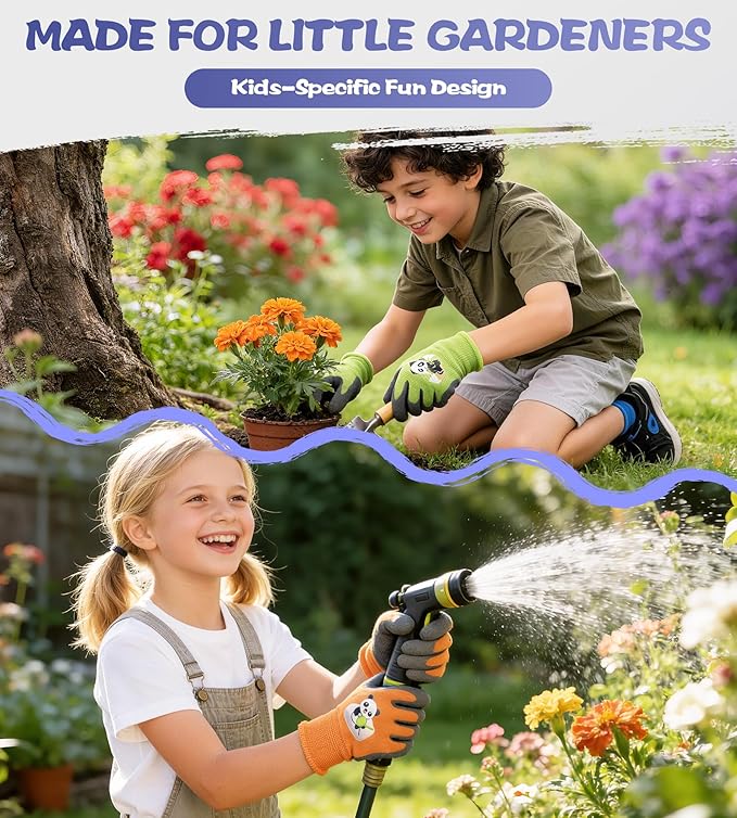 Mr. Panda 3 Pairs Skin-Friendly kids gardening gloves for Age 2-4, Rubber Coated childrens garden gloves, toddler work gloves, XXXS