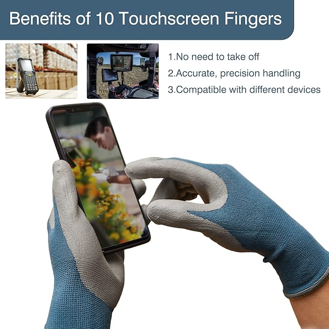 COOLJOB Gardening Gloves for Men, 6 Pairs Breathable Rubber Coated for Garden Weeding Landscaping, Outside Work for Lawn Yard, Men's Xlarge Size, Black & Blue