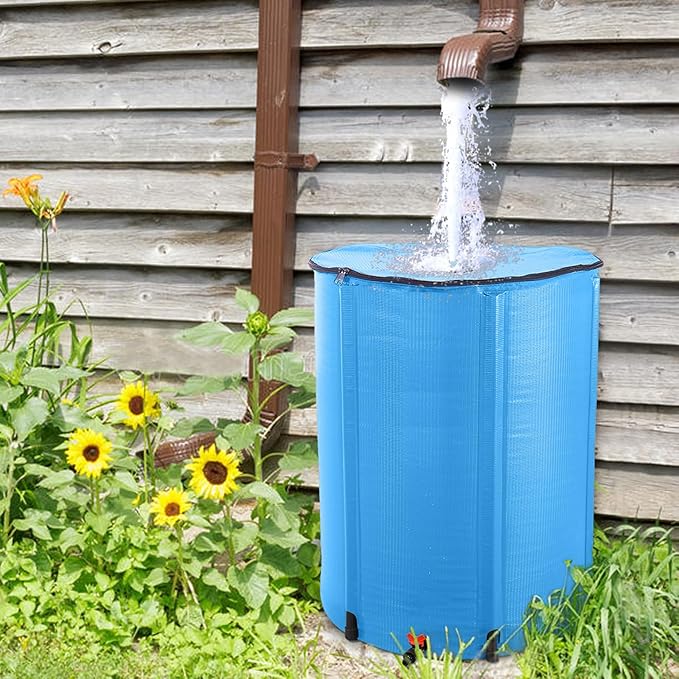 100 Gallon Collapsible Rain Barrel, Portable Rainwater Collection System, Water Storage Tank, Rain Catcher Barrel with Spigots and Overflow Kit, Rain Water Barrel Collector for Garden, Blue