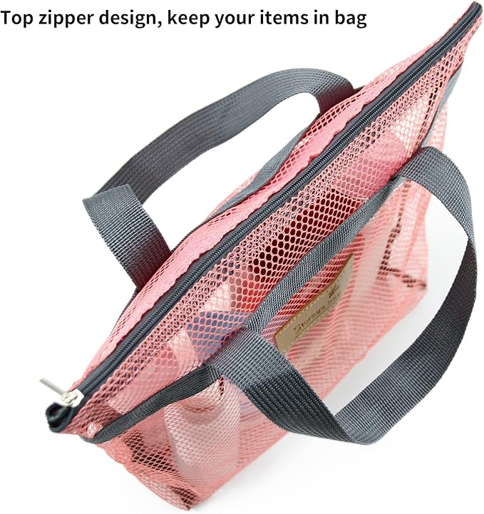 TOPASION Mesh Shower Caddy Bag Portable Hanging Toiletry and Bath Organizer with Zipper for Travel, Gym, Camping, College Dorms, Beach