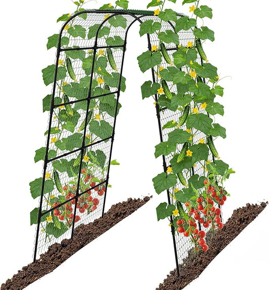 7Ft Adjustable Garden Arch Trellis for Climbing Plants Outdoor, Heavy Duty Rustproof Stainless Steel Cucumber Trellis for Raised Beds, Tall Metal Plant Support for Tomato, Squash, Beans, Flowers