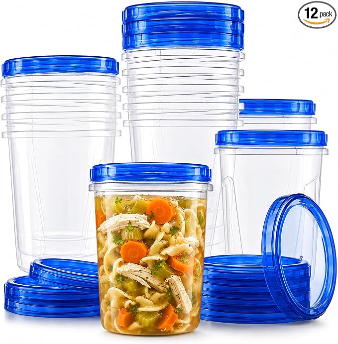 Tafura Freezer Containers, 12 Pack, 32 Oz, Leakproof BPA-Free Lids