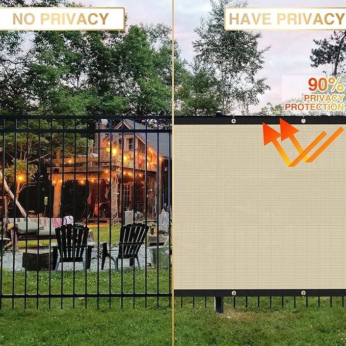 Privacy Fence Screen 5' x 122 Fencing Cover Heavy Duty Mesh Windscreen Cloth for Outdoor Garden Patio Backyard Chain Link Fence Beige