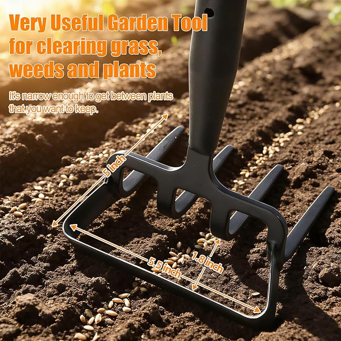 73 Inch Adjustable Long Handle Garden Hoe, 2-in-1 Heavy Duty Stirrup Hoe & Cultivator - Lightweight Weeding Rake for Fast Weed Removal, Loosening Soil & Cultivating, Stainless Steel