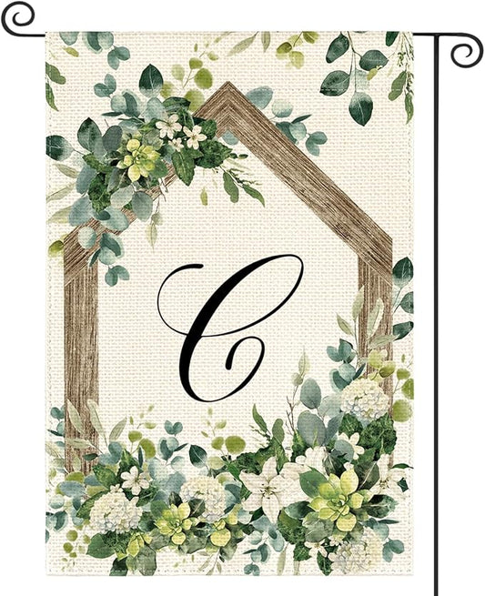 AVOIN colorlife Initial Letter C Monogram Garden Flag 12x18 Inch Double Sided Outside, Spring Floral Family Last Name Yard Decoration