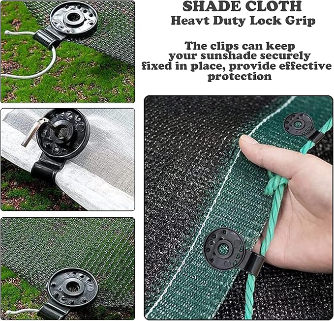 60PCS Shade Cloth Clips, Heavy Duty Lock Grip Plastic Sunscreen Sun Shade Net Clips for Garden Patio Awning Mesh Fabric Clamp, Windproof Reusable Awning Clamp Grip