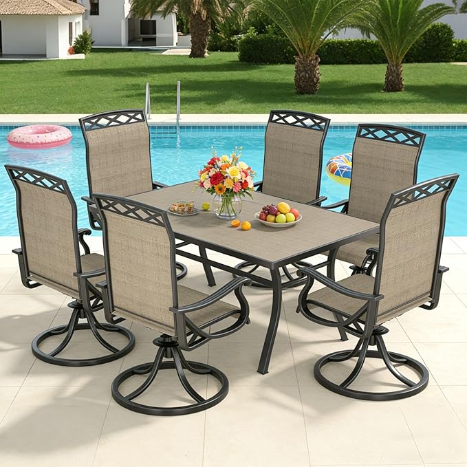 SHGJ&SOFT Patio Swivel Chairs, Waterproof Outdoor Dining Chairs with All-Weather Textilene Mesh for Deck, Garden, and Backyard (Brown6, 8PC)