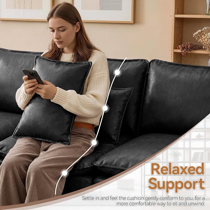 80" Storage Modular U-Shape Sofa Faux Leather with 2 Ottomans,Black