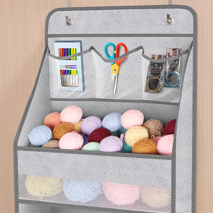 Univivi Over Door Hanging Organizer for Baby Nursery, Grey Pattern, 5-Shelf