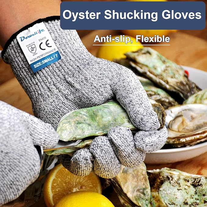 Dowellife Cut Resistant Gloves Food Grade Level 5 Protection, Safety Kitchen Cuts Gloves for Oyster Shucking, Fish Fillet Processing, Mandolin Slicing, Meat Cutting and Wood Carving (X-Large-3 Pairs)