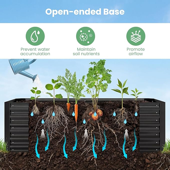 HAPPYGRILL Raised Garden Bed with Cover, Planter Boxes Outdoor w/Mini Greenhouse, 2 Roll-up Windows & Open-Ended Base, Metal Growing Raised Bed for Vegetables (Black, 71” x 36” x 48”)