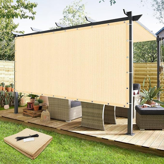 KANAGAWA 90% Sun Shade Cloth 4'X10' Custom Sizes Outdoor Porch Pergola Shade Cover Canopy with Grommets UV Block Privacy Screen for Patio Garden Wheat