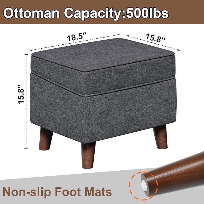 FAGAGA 18" Storage Ottoman with Adjustable Cover, Soft Step Stool | Footrest and Seat, Ottoman Foot Rest for Living Room, Bedroom, Dorm, Light Gray