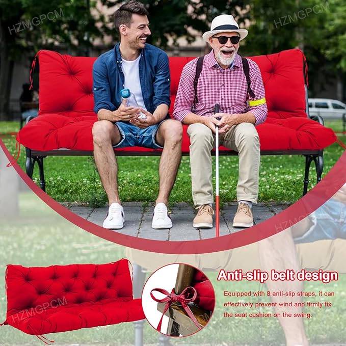 Premium 5" Thick Waterproof Porch Swing Cushions Sturdy Durable 3 Seat Replacement Outdoor Swing Cushions with Backrest&Ties Bench Cushion for Outdoor Furniture Backyard Patio Garden