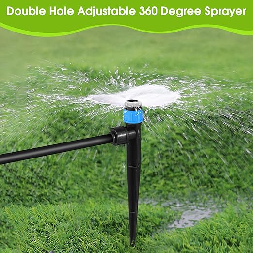60 Pcs Drip Irrigation Emitters with Stake - Adjustable Drip Emitter Vortex for 1/4" Drip Line Irrigation Tubing - Drip Irrigation System Parts Drippers Sprinkler Heads for Garden Watering System-Blue