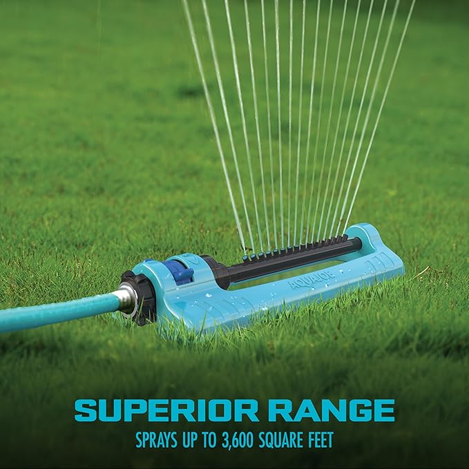 Aqua Joe SJI-OMS16 Indestructible Oscillating Sprinkler with Adjustable Spray and Metal Base, 3600 Sq. Ft. Coverage Max, 70-Foot Distance, and 37.8-Foot Width