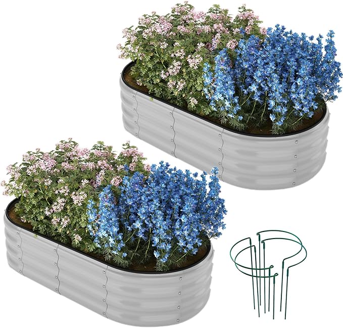 ZFHgarden Galvanized Metal Planter Raised Garden Bed Kit for Gardening Outdoor Garden Box Raised Flower Bed 2PC Gray 4X2X1FT