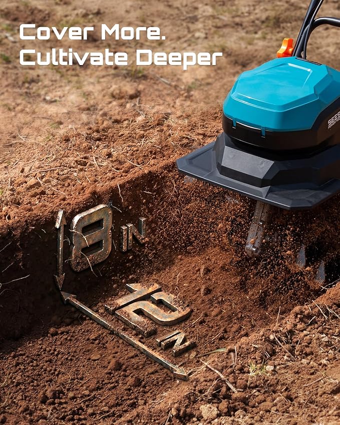 Seesii 40V Cordless Tiller for Gardening, 12" Electric Garden Tiller Cultivator with 2×5.0Ah Batteries & Charger, 8" Depth, Adjustable Handle & Wheel, Heavy Duty Rototiller for Lawn &Soil Cultivation