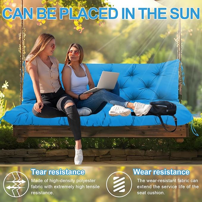 Premium 5" Thick Waterproof Outdoor Swing Cushions Sturdy Durable 2-3 Seat Replacement Porch Swing Cushions with Backrest&Ties Bench Cushion for Outdoor Furniture Backyard Patio (48x40x5inch)