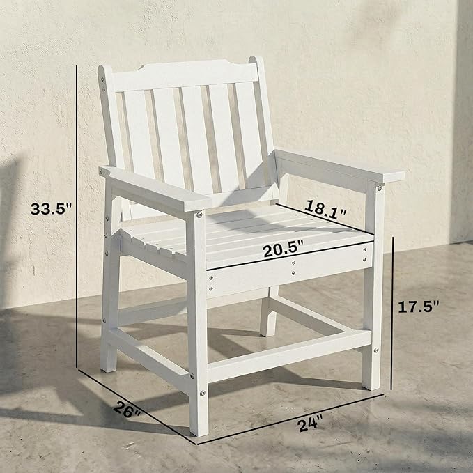 Outsunny All-Weather Patio Chair, HDPE Patio Dining Chair, Heavy Duty Wood-Like Outdoor Furniture for Garden, Backyard, Deck, Porch, Lawn, White