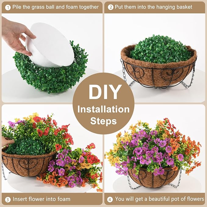 ZFProcess Artificial Faux Hanging Plants Flowers Basket for Spring Summer Outdoor Decoration, Fake Silk Daisy in Planter Realistic UV Resistant Look Real for Porch Home Patio Balcony Yard(Multicolor)