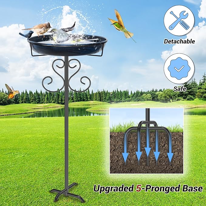 Metal Bird Bath for Outside, 40 Inch Tall Vintage Freestanding Birdbaths Bowl with Bird Statue, Sturdy 5-Pronged Base Birdfeeder for Outdoors Garden Patio Yard Lawn Decor (Vintage Blue)