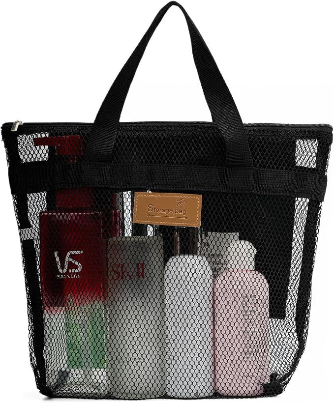 TOPASION Mesh Shower Caddy Bag Portable Hanging Toiletry and Bath Organizer with Zipper for Travel, Gym, Camping, College Dorms, Beach