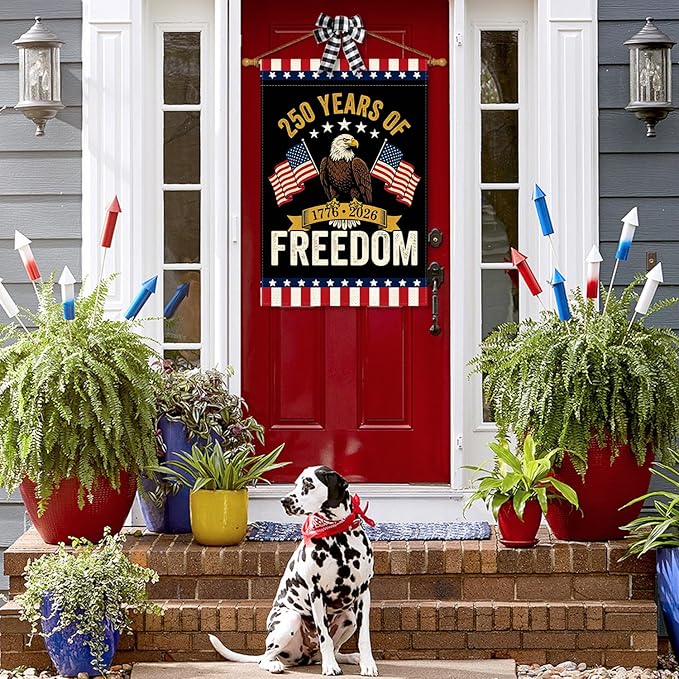 AVOIN colorlife Patriotic 250 Years of Freedom House Flag 28x40 Inch Double Sided Outside, 4th of July American 250th Anniversary 1776-2026 Yard Outdoor Decoration