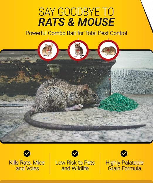 Kaput Rat & Mouse Bait- Effective Warfarin Formula for Rodent Control - Low Toxicity Rat Bait - Indoor & Near-Building Use, 32 Packets, 2 oz Each