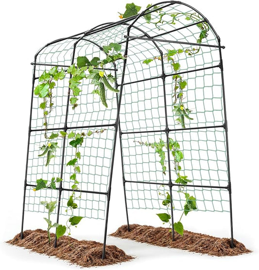 Garden Arch Arbor Trellis for Climbing Plants Outdoor, 7.8 ft Extra Tall Cucumber Trellis Raised Bed Climbing Vine Plant Support, Grape Vegetable Tomato Pumpkin Peas Bean, Black