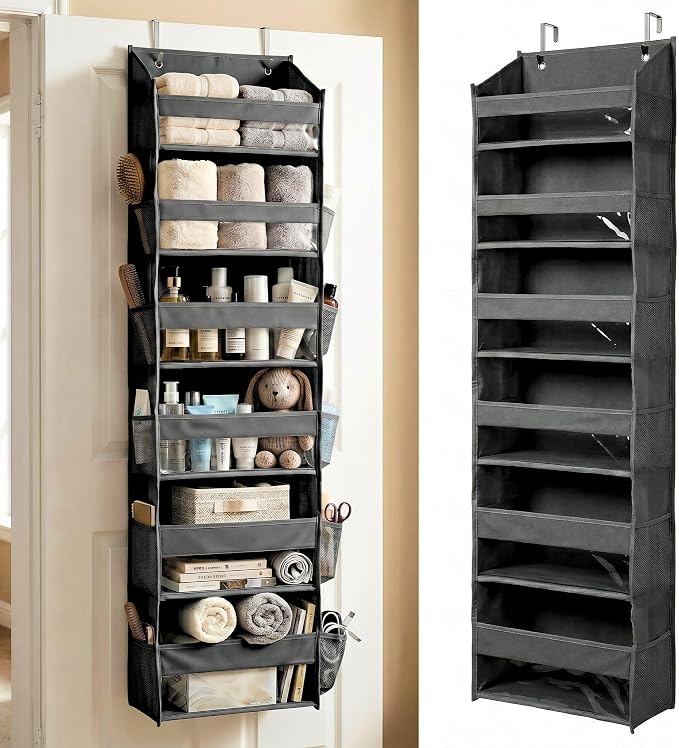 HOMELUX THEORY Over the Door Organizer, 6-Tier, 100D Fabric, Dark Gray 1pc | Over the door shoe organizer, 50 lbs capacity, 12 side mesh pockets, 100D extra thick fabric, Closet & entryway storage