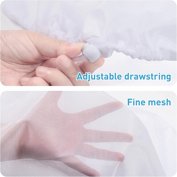 2 Pieces Mesh Cover for Rain Barrels with Drawstring, Water Collection Buckets Tank Protector, Rainwater Bucket Netting Screen Cover for Outdoor Garden, 37.4 Inches, White+Black