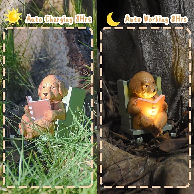 Sheaifun Solar Garden Statues Dog Statues Fairy Garden Accessories Outdoor Resin Dog Figurine Miniature Golden Retriever Statue with Lights for Outside Porch Patio Decor 3 * 2 * 3.5 In Gardening Gifts