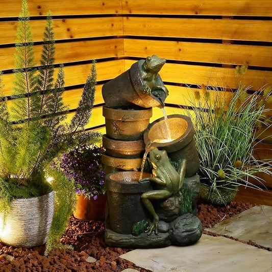 Sunlinua 27.5" H Frog Outdoor Water Fountain, Decorative Resin Water Fountain with LED Lights, Garden Waterfall Fountains Indoor and Outdoor for Patio, Porch, Courtyard, Home Decor