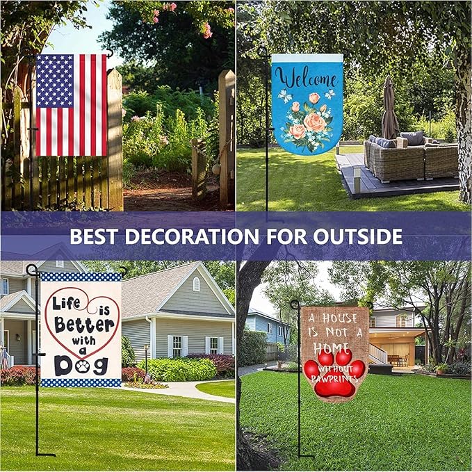 YEAHOME 3PC Garden Flag Holder Stand, Weather-Proof Yard Flag Pole Black Metal Powder-Coated Flagpole with Tiger Clip and Rubber Stopper for Garden Flags Outdoor Decorations
